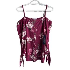 Floral Print Magenta Off the Shoulder Tie Up Button Down Blouse
